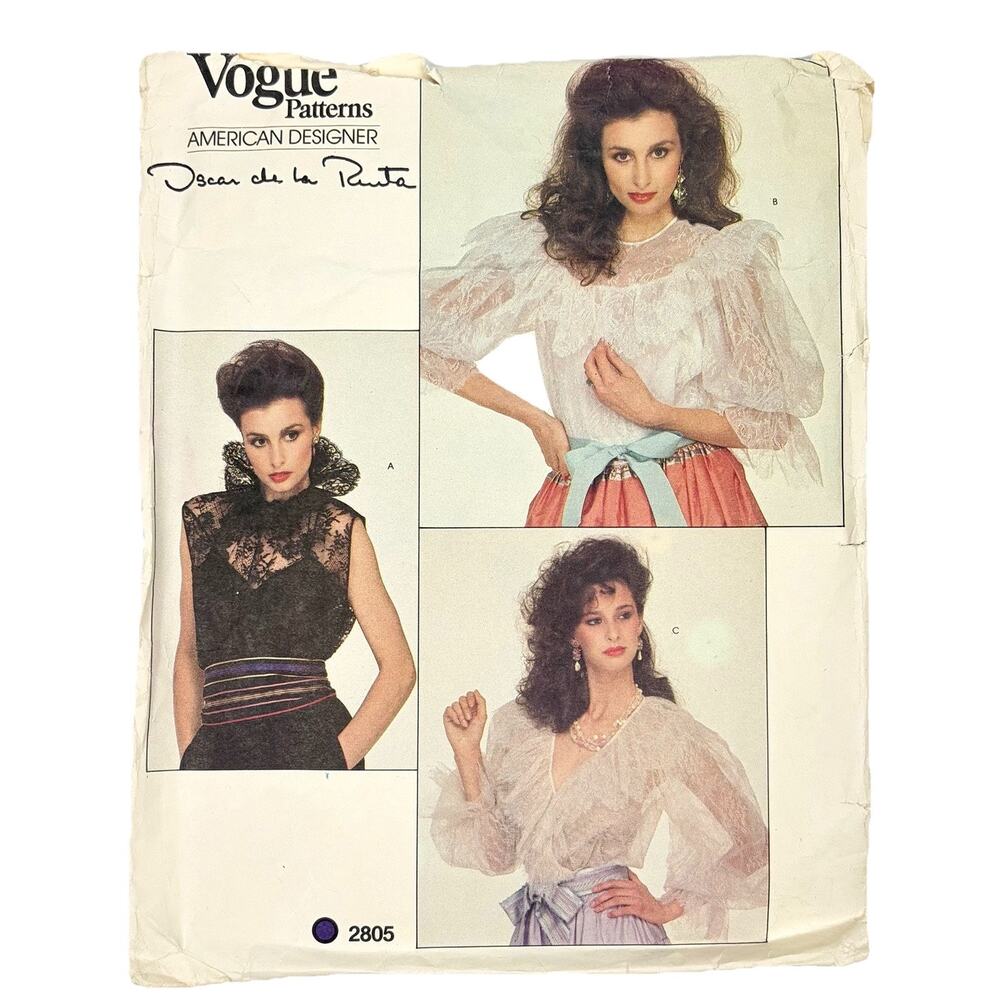 Vogue Designer Oscar De La Renta Sewing Pattern 2805 Lace Blouse Top Size 12